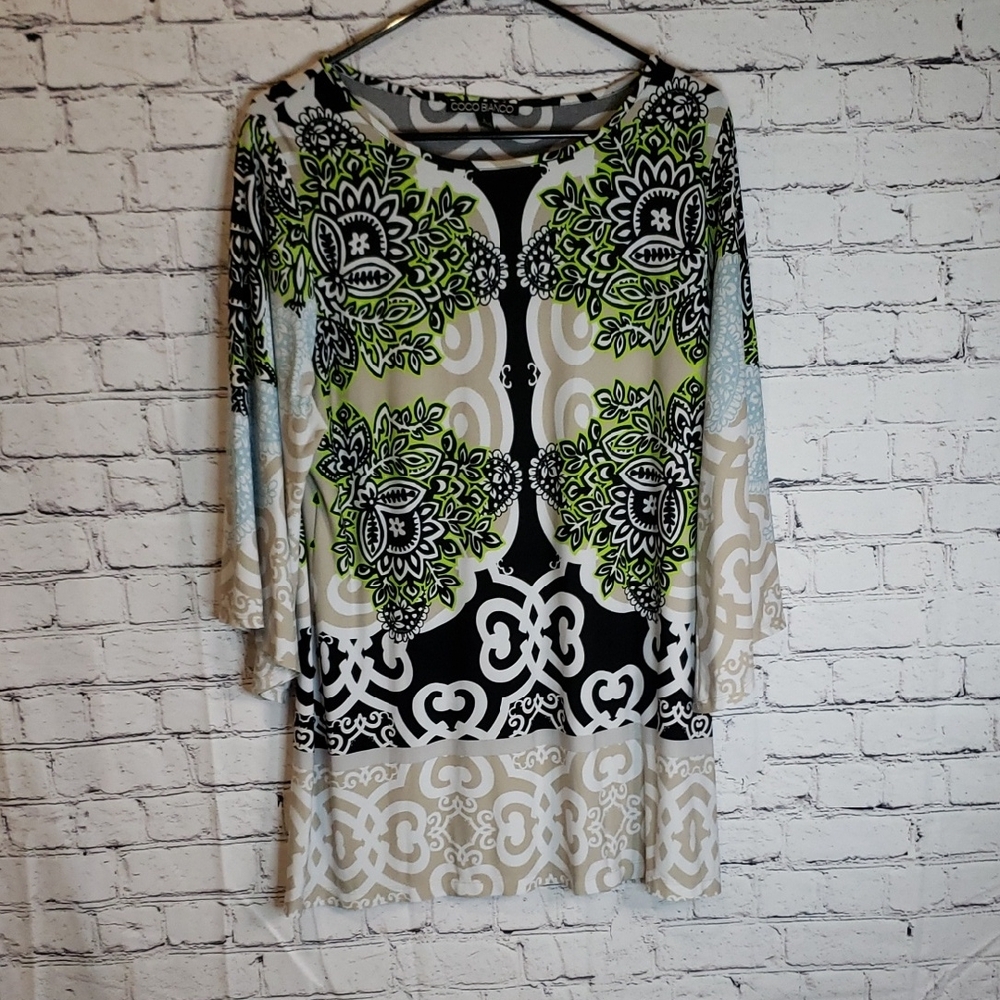 Coco Bianco Green and Black Patterned Tunic